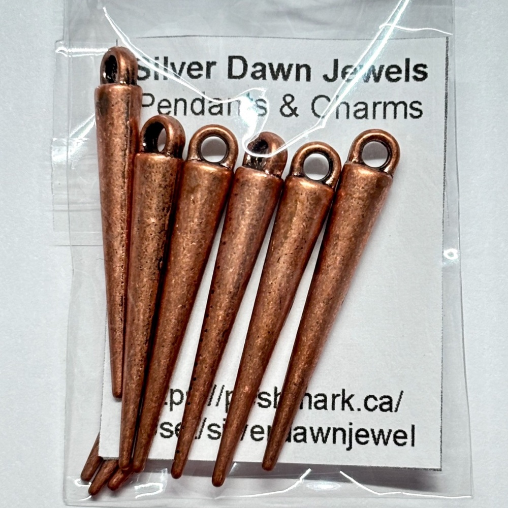$1 Clearance Red Copper Tone Spike Cone Tibetan Style Drops 34mmx4.5mm (10)